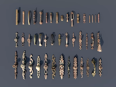 Diverse Decorative Furniture Handles With Intricate Designs And Metallic Finishes For Cabinets 3d model