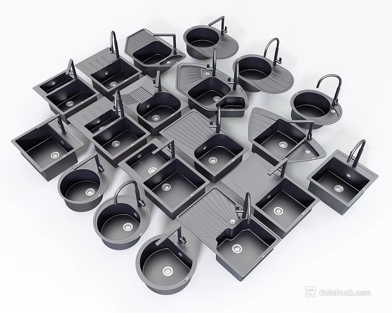 Various Modern Kitchen Sinks with Different Shapes and Designs for Home Kitchens 3d model 