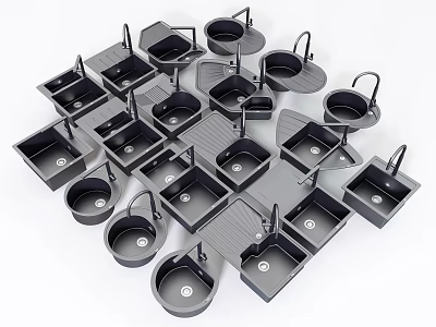 Various Modern Kitchen Sinks with Different Shapes and Designs for Home Kitchens 3d model