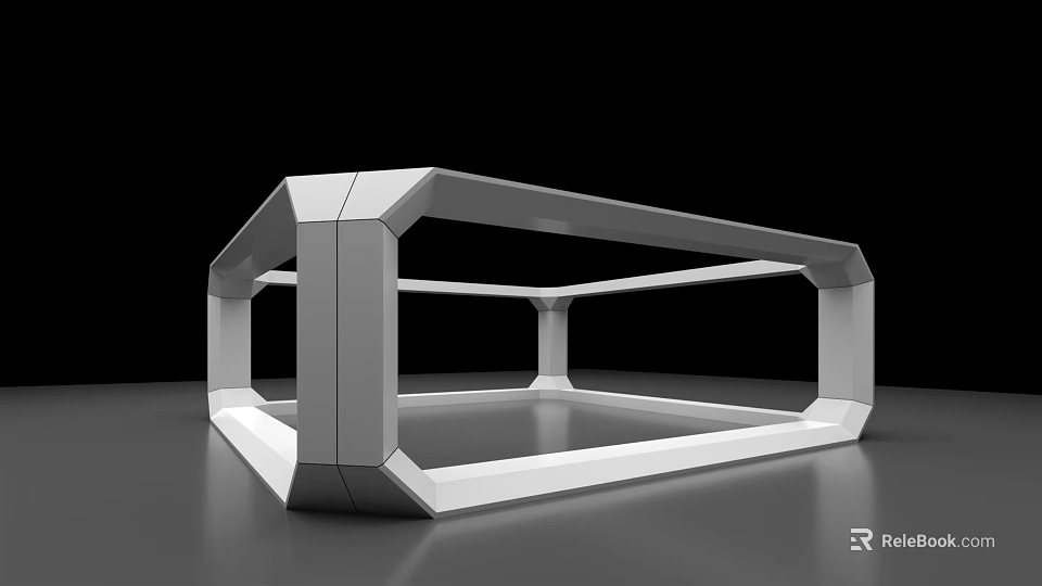 Modern Public Facility Geometric Frame Structure With White Design And Supporting Pillars 3d model 