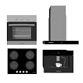 Essential Modern Kitchen Appliances Including Oven Range Hood Gas Stove And Coffee Maker