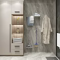Modern Neat Bathroom With Large Capacity Storage Cabinet And Marble Texture Tile Interior Design