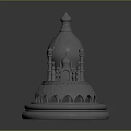 Cartoon Scene of Ornate Building with Dome Towers Intricate Carvings and Decorative Base
