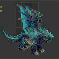 Glowing Blue Cyan Crystalline Fantasy Dragon Game and Movie Character with Wings