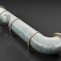 Large Curved Industrial Equipment Pipe With Red Wheel Valve And Metal Support Brackets