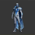 Glowing Blue Silver 3D Character Armor With Star Emblem And Cape