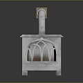 White Fireplace With Curved Chimney And Decorative Grille Door Design