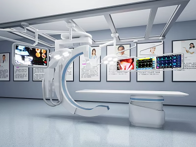 Advanced Medical Equipment With Suspended Device Surgical Table And Monitor Screens Showing Medical Images In Operating Room 3d model