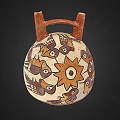 Handcrafted Ceramic Vessel With Spherical Shape Double Handles Brown Orange Animal Star Designs 3d model