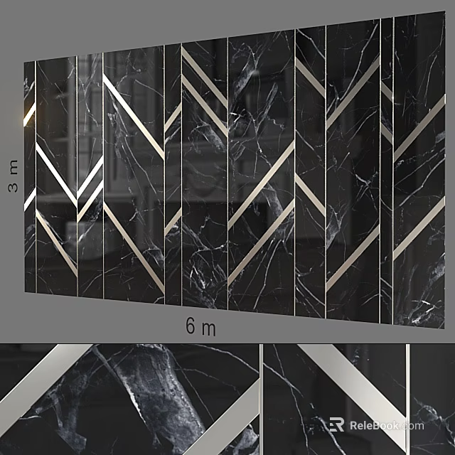 Modern Elegant Wall Decor With Marble Chevron Pattern 3m x 6m Design 3d model