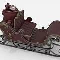 Elegant Santa's Sleigh With Deep Red Upholstery Ornate Metal Accents And Gift Pile