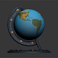 Decorative World Globe With Illuminated Base And Wave Pattern Details