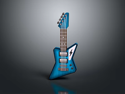 Modern Blue Electric Guitar With Unique Shape And Lightning Bolt Logo 3d model