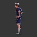 Man in Navy Sailor Uniform with Red Neckerchief Gray Apron Shorts Cap Front Back Views 3d model