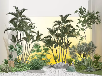 Tropical Plant Combination With Palm Trees Various Greenery Stones And Pebble Path 3d model