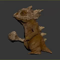 3D Game Movie Monster Character With Rough Skin Big Eyes Clawed Hands And Stone Object
