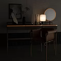 Elegant Modern Dressing Table With Round Mirror Leather Chair And Decorative Lamp 3d model