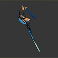 Ornate Fantasy Weapon Featuring Blue Glowing Blade Black Design And Orange Accents