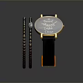 Fashionable Leather Strap Watch With Blue Dial And Beaded Bracelets Accessories