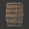 Two Rustic Wooden Barrels As Household Items With Striped Cloth Cover