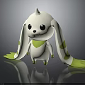 Cute White 3D Creature Character With Long Ears And Green Spots 3d model
