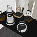 Modern Kitchen Electric Kettles With Various Designs Glass Bodies And Wooden Handles On Black Countertop