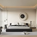 Modern Bedroom Interior Design With Round Art Pendant Lights Floor to Ceiling Windows And Blinds