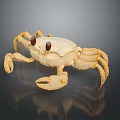 Golden Crab with Red Eyes and Detailed Claws on Dark Reflective Surface