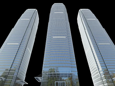 Three Modern Tall Office Buildings With Glass Curtain Walls And Reflective Surfaces 3d model
