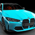 Stylish Blue Sporty Car With Black Roof Orange Interior And Modern Design
