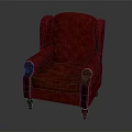 Classic Red Tufted Armchair With Carved Armrests And Wooden Legs