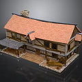 Traditional Cottage Structure Featuring Red Tile Roof Chimney Wooden Exterior Stone Walls And Front Porch