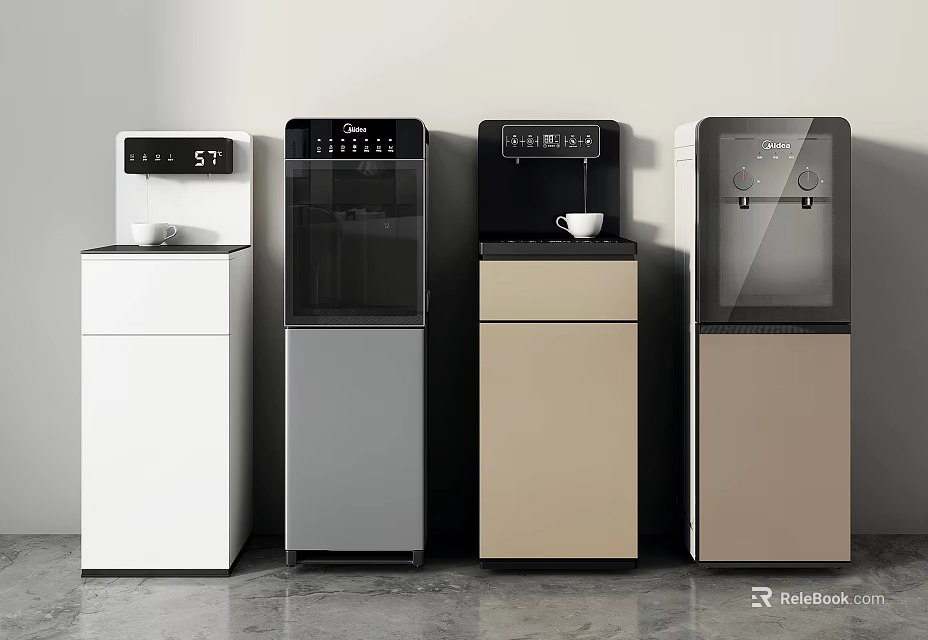 Modern Standing Water Dispensers in White Silver Beige Brown for Home Office Use 3d model 