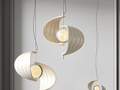 Modern Spiral Pendant Lights With White Shell Gold Frame And Round Bulb In Interior 3d model
