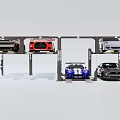 Multi Level Stacked Public Parking Facility With Cars On Upper And Lower Levels