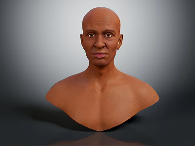 Man Bust Sculpture With Bald Head And Upper Torso On Simple Gradient Gray Background 3d model