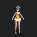 Woman With Blue Hair And Yellow Bow Wearing Yellow Dress And Shoes
