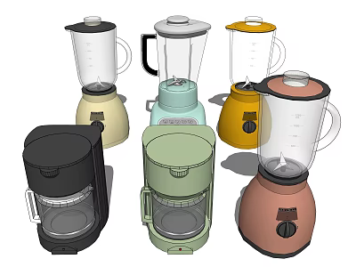 Colorful Modern Kitchen Appliances with Blenders and Coffee Makers in Various Styles 3d model