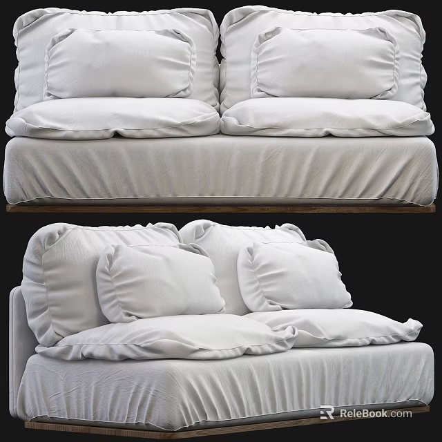 White Two Seater Sofa With Plush Cushions Soft Upholstery Modern Living Room Design 3d model 
