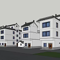 Traditional White Village Houses Multi story Design With Green Mountain Views Along Country Road