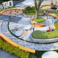 Pocket Park Landscape Design With Lush Trees Walking Paths Seating Areas And People Enjoying