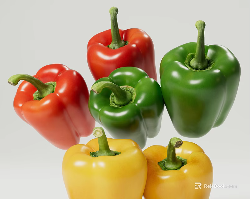 Fresh Vibrant Red Green Yellow Bell Peppers Displayed in Ripe Condition 3d model 