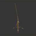 Golden Dinosaur Skeleton With Detailed Anatomical Structure Standing On Dark Background