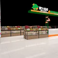Mall Shop Fresh Fruit Juice Store With Colorful Fruit Displays And Green Orange Signboard