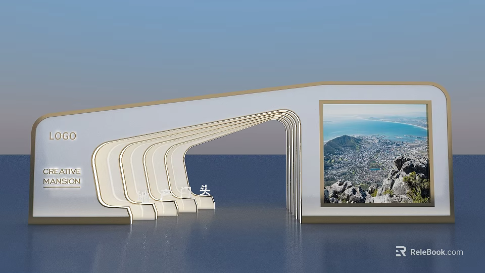 Modern Event Entrance With Curved Arch Design And Scenic Display Screen 3d model 