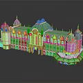 Elegant European Style Building With Green Domes Arched Doorway Yellow White Facades And Glass Structure