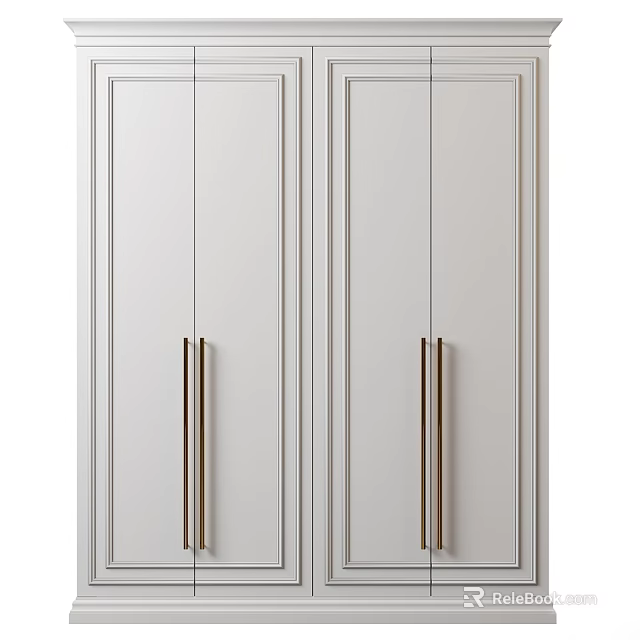 White Modern Swing Door with Gold Long Handles and Simple Panel Design 3d model 