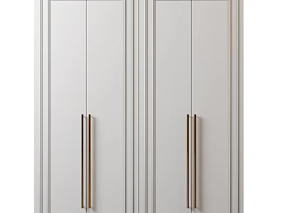 White Modern Swing Door with Gold Long Handles and Simple Panel Design 3d model