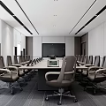Modern Conference Room Interior With Long Table Office Chairs And Large Screen 3d model