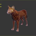 Red Canine Creature With Reddish Fur And Yellow Ears Standing On Dark Ground Gray Background